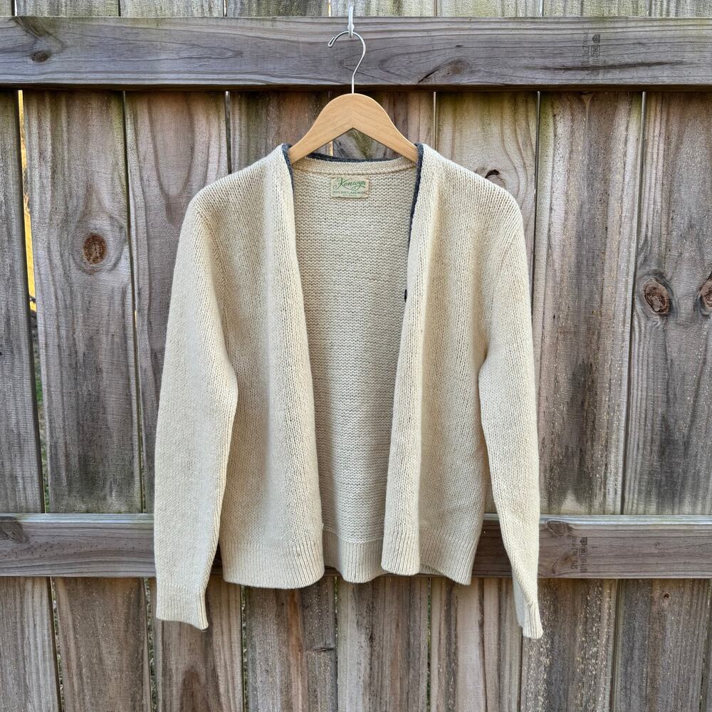 Vintage Shetland Wool Cardigan – Cream Open Front, Textural Knit (Kenwyn)